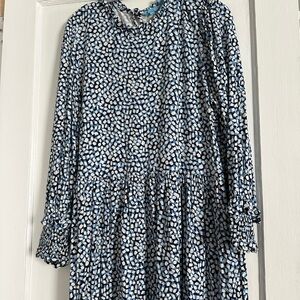 Draper James Kitty Dress in Blue Square Dot Long Sleeve Dress